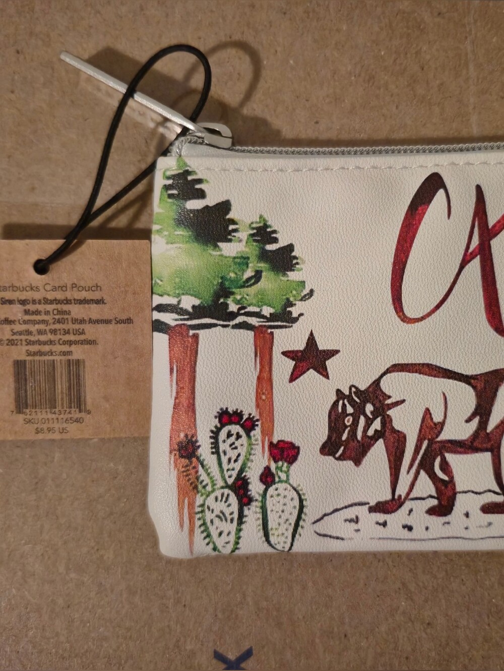 Starbucks CA Brown Bear Card Pouch W/ Floral Desert Print & Key Ring Nwt